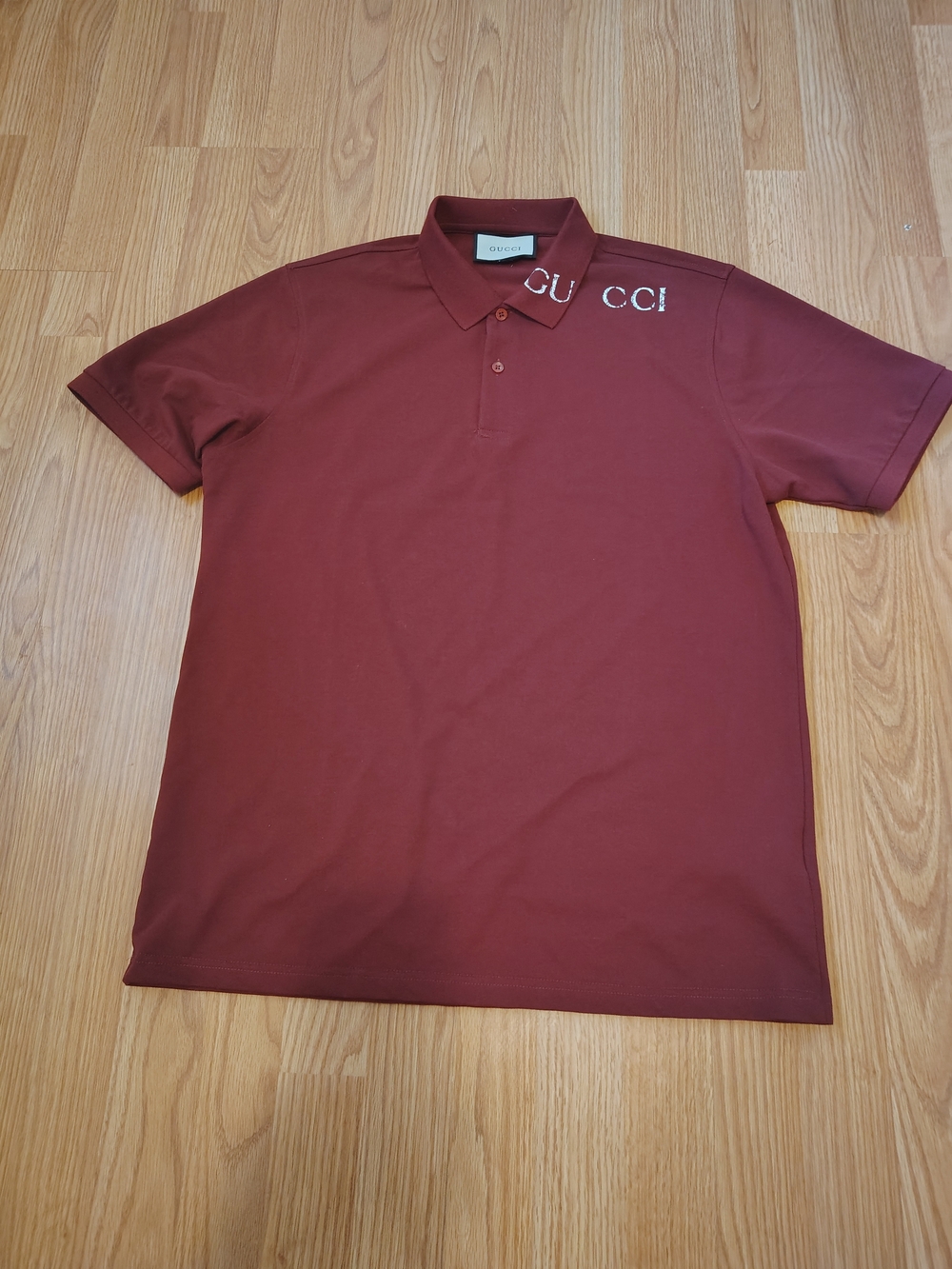 Gucci Men's Polo Shirt in Deep Burgundy with Shoulder Logo